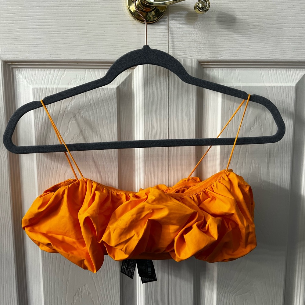 ZARA Orange Puff Ruffle Crop Top. Size SMALL. Never Worn.